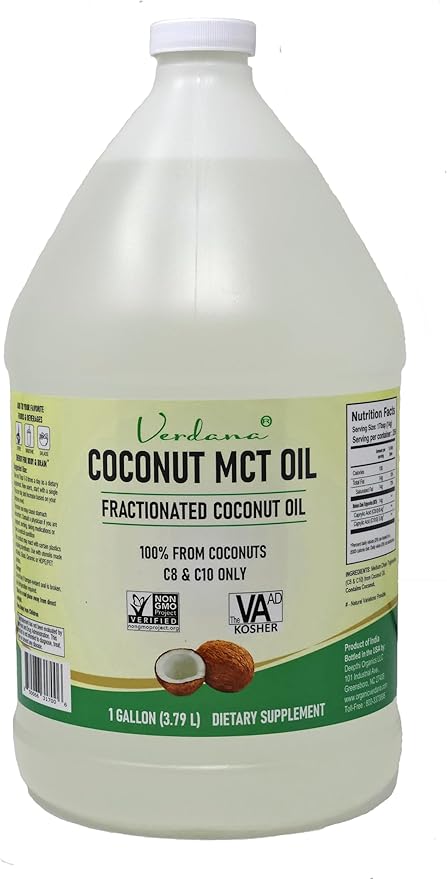 Verdana Coconut MCT Oil, Fractionated, Genuine 100% Coconut Derived, Kosher Food Grade, Vegan, NON-GMO, Great for Keto and Paleo Diet, Ayurvedic Oil Pulling Oral Rinse Mouthwash (1 Gallon)