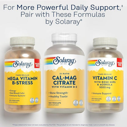 Solaray Calcium Magnesium Citrate 2:1 Ratio D2, Healthy 60 Serv, 360 VegCaps