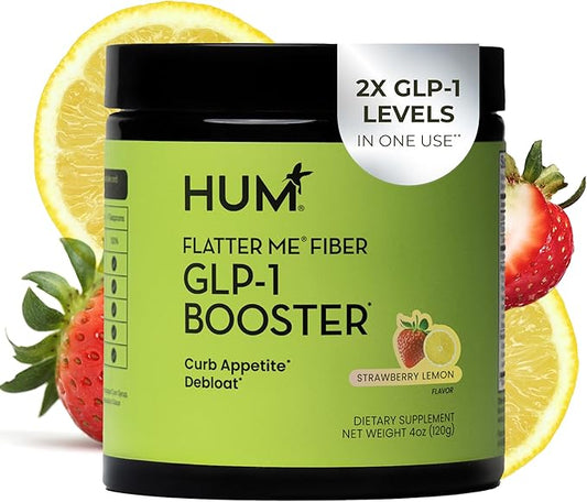 HUM Flatter Me Fiber Supplement for Women & Men, Prebiotics & Digestive Enzymes to Support Weight & Bloating, Digestive & Gut Health, Fiber Powder Drink Mix, Strawberry Lemon, 10 Servings