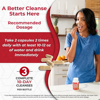 Health Plus Super Colon Cleanse 10 Day Gentle Gut Cleanse Detox, Psyllium Husk, Probiotics for Constipation Relief & Digestive Support, 120 Capsules