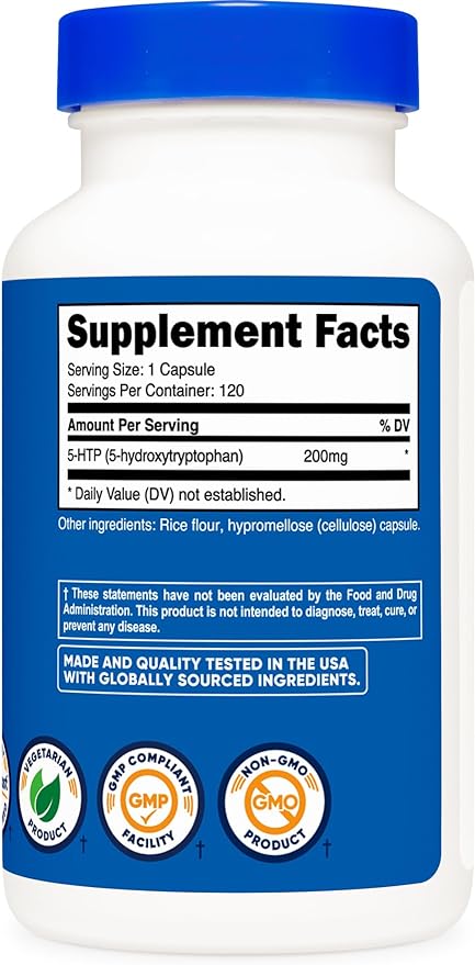 Nutricost 5-HTP 200mg, 120 Vegetarian Capsules (5-Hydroxytryptophan)