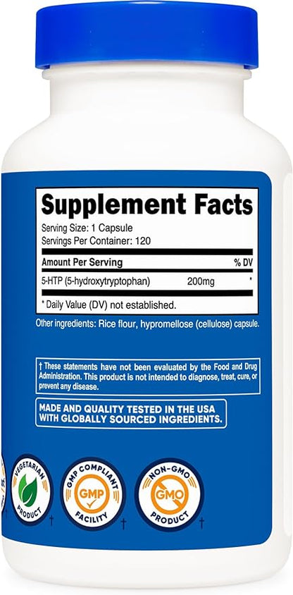 Nutricost 5-HTP 200mg, 120 Vegetarian Capsules (5-Hydroxytryptophan)