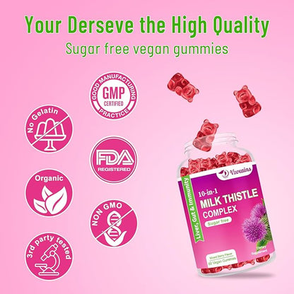Milk Thistle Gummies 1500mg, 10-in-1 Herbal
