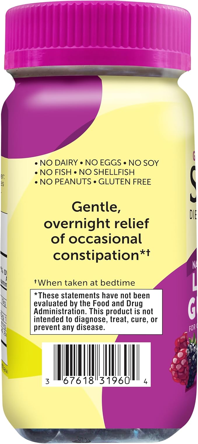 Senokot Dietary Supplement Laxative Gummies, Natural Senna Extract, Gentle, Overnight Relief from Occasional Constipation, Mixed Berry Flavor, 60 Count.