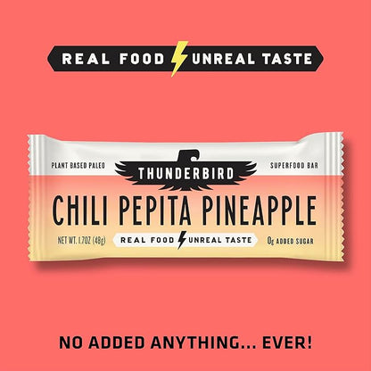 Thunderbird Bars Energy Snack, Gluten-Free with Protein, Healthy Real Food, Vegan Paleo Non-GMO, No Added Sugar, Chili Pepita Pineapple Flavor (12 Count, 1.7 oz. Bars)