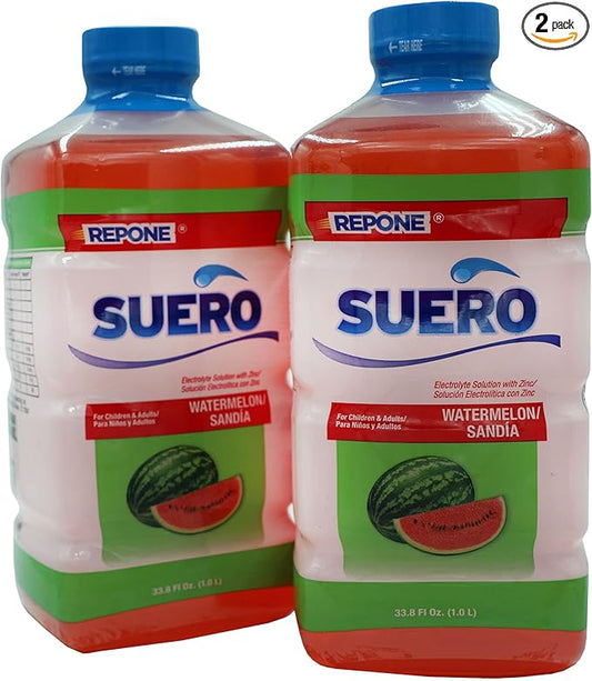 SUERO Electrolyte Solution with Zinc, Rehydrates, Restores Minerals and Nutrients, Watermelon Flavor, 33.8 Fl Oz (Pack of 2)