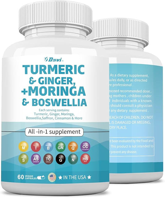 60 Capsules Turmeric Curcumin 30000mg Ginger 3000mg Moringa 50000mg Boswellia 3000mg Saffron 2000mg Joint