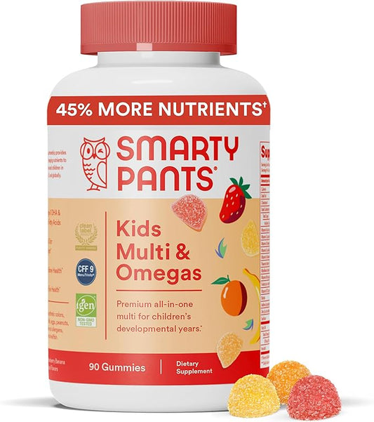 SmartyPants Kids Multivitamin Gummies: Omega 3 D3, C, B12, B6, B6, Vitamin 90 Count (22 Day