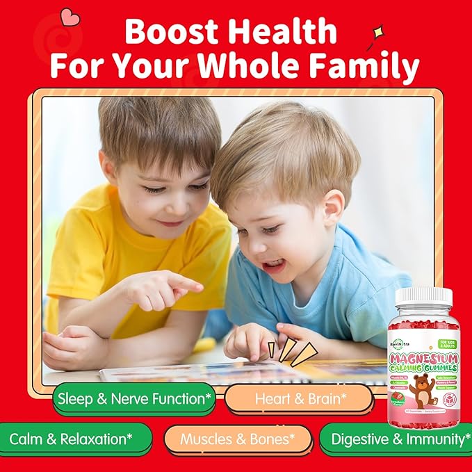 Magnesium Gummies for Kids - Magnesium Glycinate, L-Threonate Supplement with L-Theanine, Vitamin B6, D3 for Adults & Kids, Calm Magnesium for Sleep, Relaxation,Brain,Bones,Sugar Free Strawberry 120ct