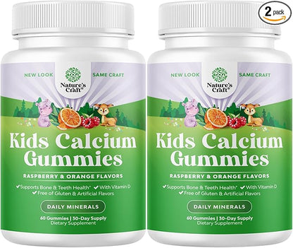 Tasty Kids Calcium Gummies - Vitamin D & Calcium Gummies for Children - Vitamin Gummies with Calcium & Vitamin D for Muscle Bone & Development - Gelatin-Free Kosher Childrens Gummies 60ct (2 Pack)