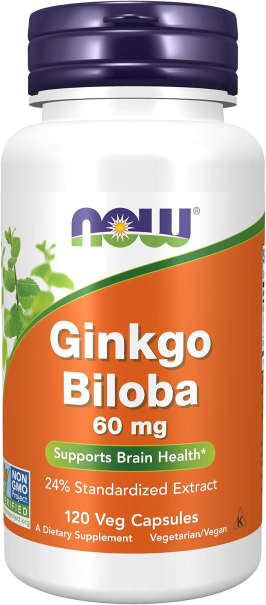 NOW Supplements, Ginkgo Biloba 60 mg, 24% Standardized 120 Veg