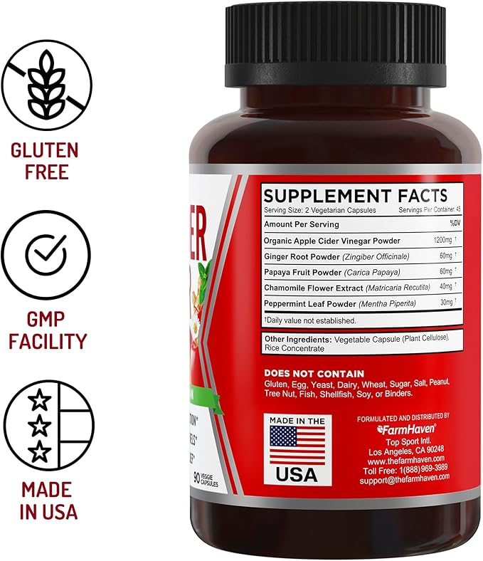 Apple Cider Vinegar Capsules With Ginger, 1390mg | 100% Natural 90 Capsules