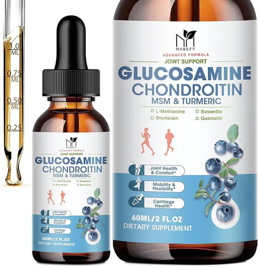 Glucosamine Chondroitin Liquid Drops with MSM Turmeric Boswellia Quercetin Bromelain-Vegan, Antioxidant Support for Back,Knee,Hands-Joint Support Supplement Healthy Joints, Mobility Cartilage