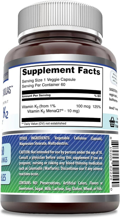 Amazing Formulas Vitamin K2 Menaq7 MK7 Supplement 100 Mcg (1 Pack, 60 Count)
