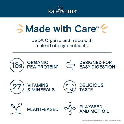 KATE FARMS Organic Nutrition Shake, Chocolate, 16g Protein, 27 Vitamins 11 oz (12 Pack)