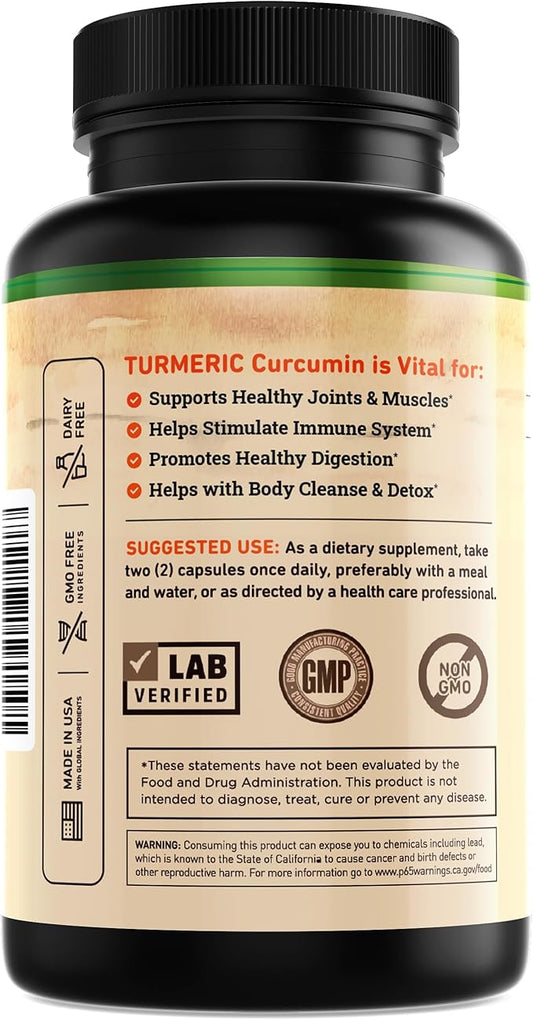 Turmeric and Ginger Supplement 95% Curcuminoids -120 Capsules