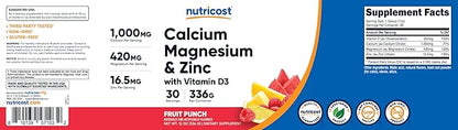 Nutricost Calcium Magnesium Zinc with Vitamin D3 Powder, 30 Servings (1000 MG) (420 MG) (16.5 MG) D3 (30 (30 MCG)