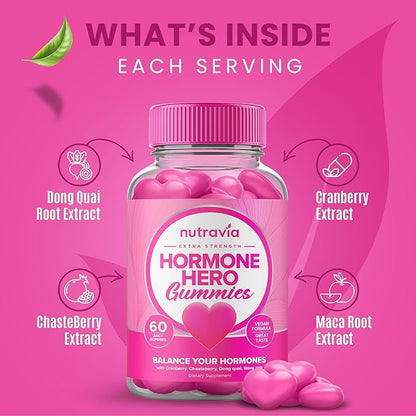 Hormone Balance For Women Gummies + PMS Relief Supplement - Supports Mood Swings, Clear Skin, Reduced Cramps and Bloating - Hormonal PMS Gummies PCOS Vitamin with Cranberry, Dong Quai (60 Gummies)