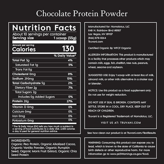 Truvani Vegan Protein Powder 20g Organic 10 Servings