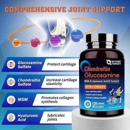 NATURE TARGET Glucosamine Chondroitin MSM, Joint Health,120 Capsules, 40 Servings