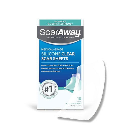 ScarAway Advanced Clear Silicone Scar Sheets, (1.5" x 3") Scar 10 Clear