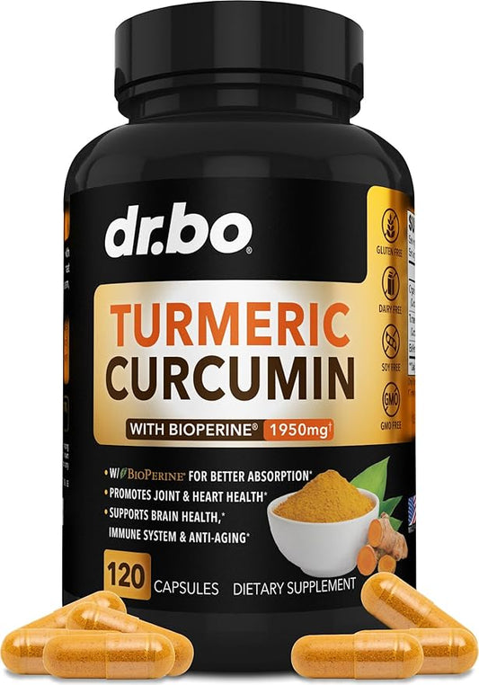 Turmeric Curcumin with BioPerine Supplement Capsules 1950mg Curcuma 120 Turmeric