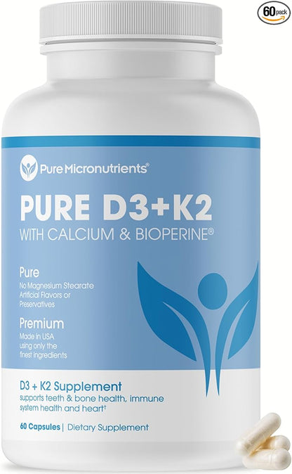 Pure Micronutrients Vitamin D3 K2 Supplement MK7 100mcg, 100mcg, D3 D3 5000 5000 iu, 60 capsules