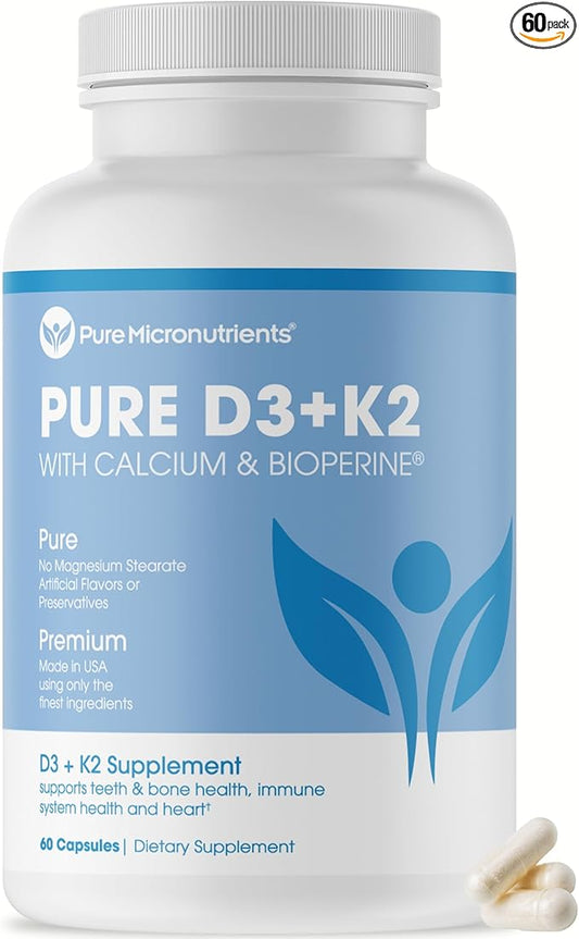 Pure Micronutrients Vitamin D3 K2 Supplement MK7 100mcg, 100mcg, D3 D3 5000 5000 iu, 60 capsules