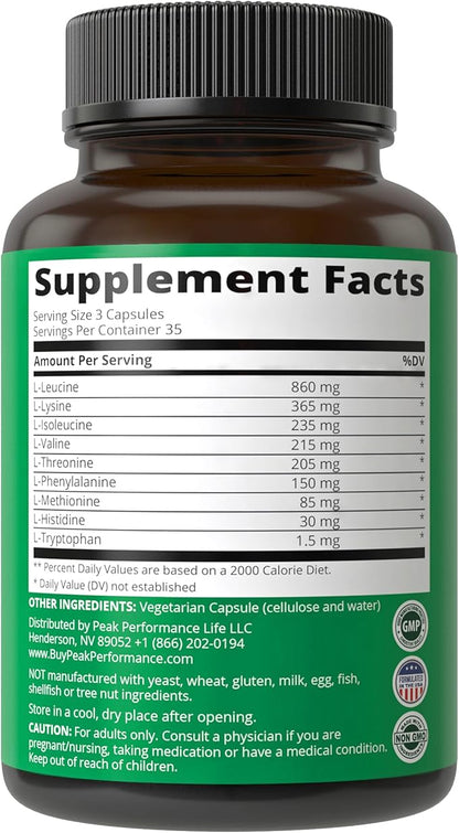 All 9 Essential Amino Acids Supplement. Capsules With 3x More Leucine For Muscle Recovery, Growth. EAA Supplement Better Than BCAA / BCAAS Branched Chain Aminos Acid. USA Tested EAAs Men + Women