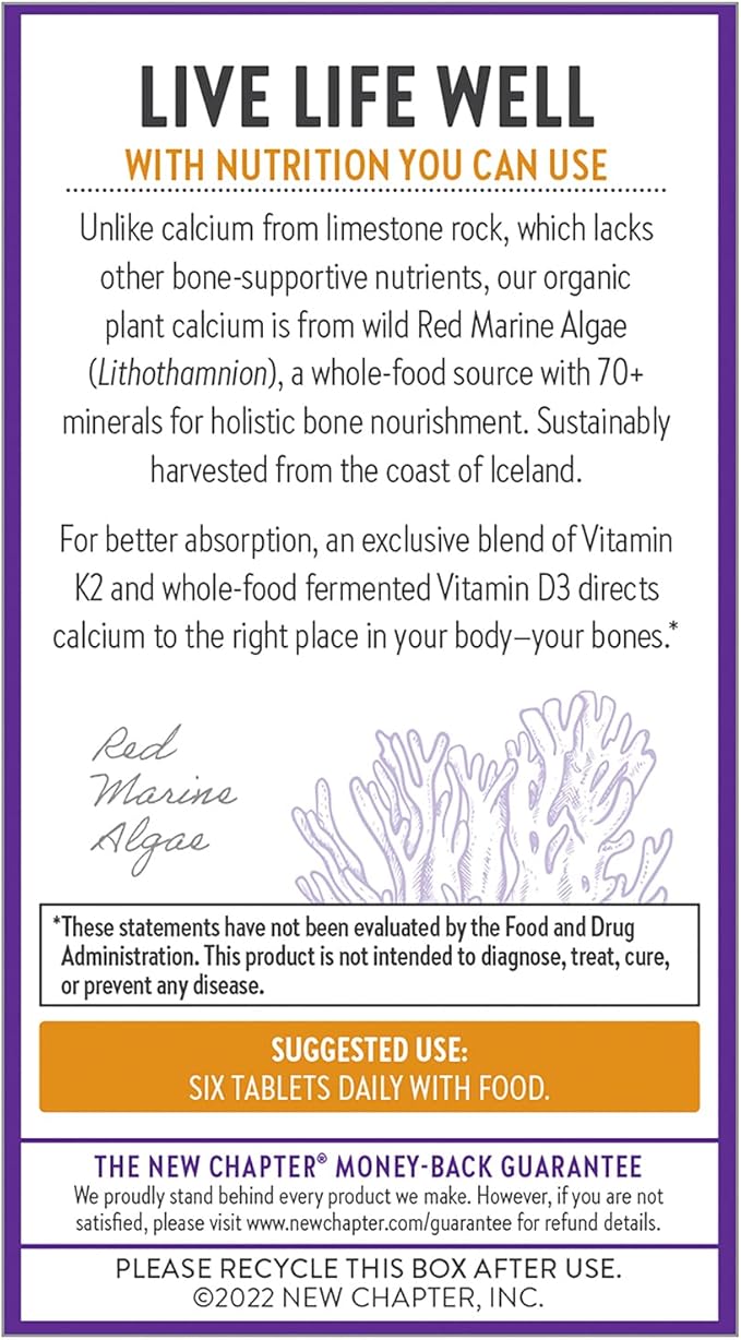 New Chapter Calcium Supplement D3+K2, 70+ 70+ Trace 240 ct