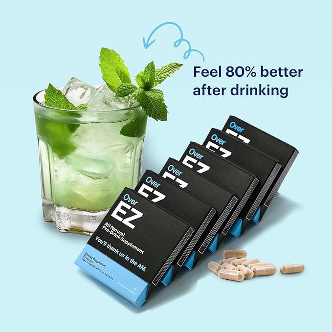 OVER EZ Recovery Supplement - [$1.30 x Serving] Party Recovery & Prevention Pills for a Night Out & Better Mornings, Milk Thistle, Amino Acids, Vitamin Bs (60 Servings)