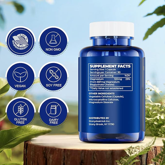 Magnesium Glycinate 667mg, 120mg Magnesium Supplement B6, Vitamin (90 Capsules)