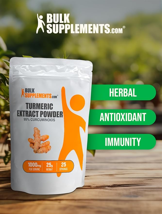 BulkSupplements.com Turmeric Extract Powder - from Turmeric Root, Curcumin Supplements 1000mg, Turmeric Curcumin Powder - Gluten Free, 1000mg per Serving, 25g (0.88 oz) (Pack of 1)