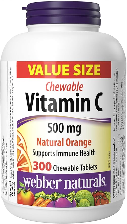 Webber Naturals Vitamin C, 300 Chewable 500 mg
