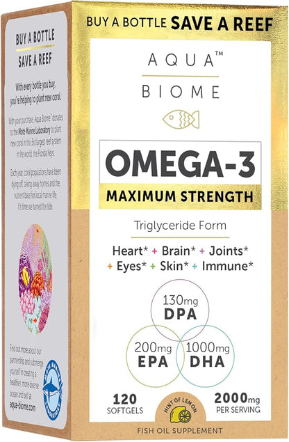 Enzymedica Aqua Biome, Maximum Strength Omega 3 Fish 120 Softgels