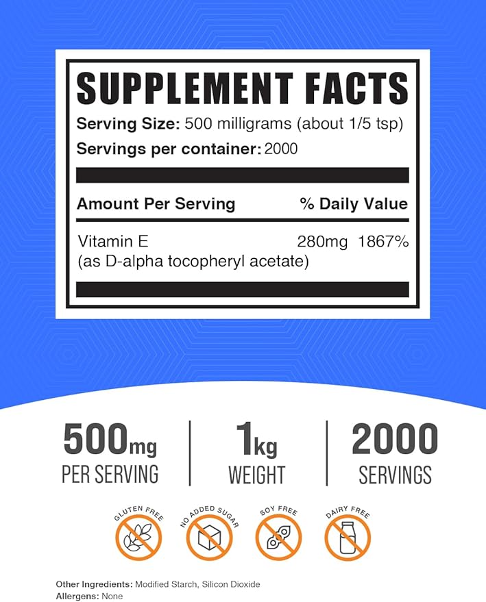 BulkSupplements.com Vitamin E 400 IU Powder 500mg per 1kg (2.2 (2.2 lbs) 1)