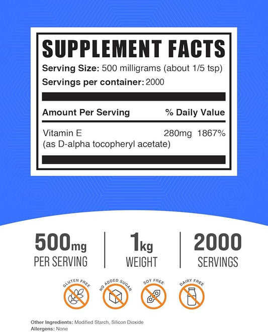 BulkSupplements.com Vitamin E 400 IU Powder 500mg per 1kg (2.2 (2.2 lbs) 1)