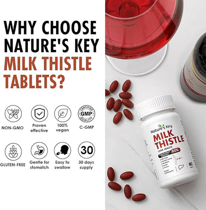 Nature's Key Milk Thistle 500mg Liver Supplement,30:1 Extra 80% Silymarin 5- in-1 in-1 Liver Turmeric-60 Tablets