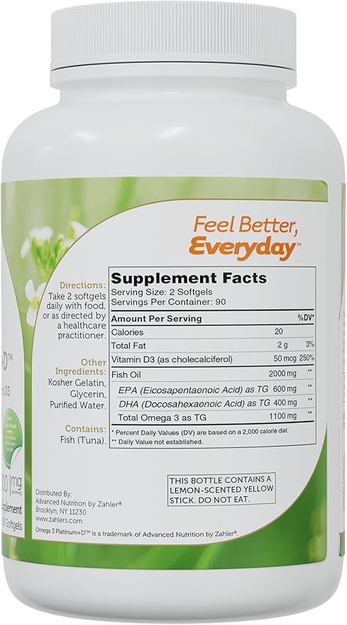 Zahler Omega 3 Platinum +D, All-Natural 180 Softgels