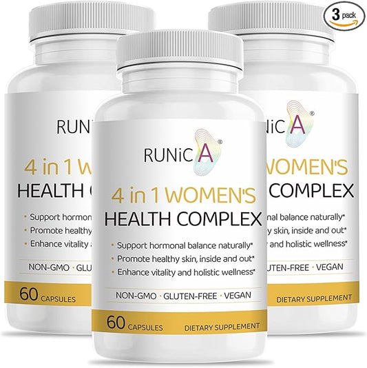 4-in-1 Women's Health Complex, Supports Hormone Balance, Skin Health & Vitality - with Rosehip, Evening Primrose, Soy Isoflavones & Pueraria Mirifica - 60 Vegan Capsules
