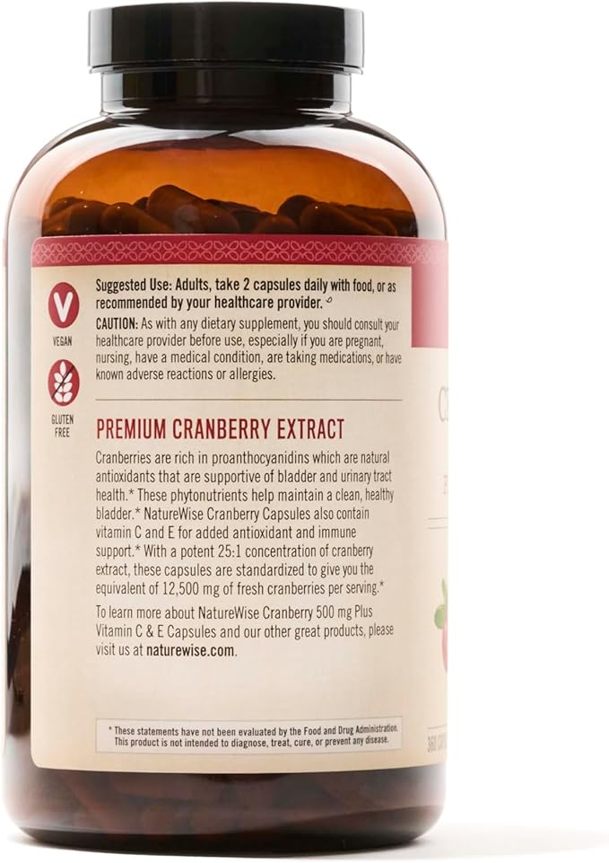 Naturewise Cranberry Extract Pills 12,500mg* Cranberries 360 Capsules[6-Month Capsules[6-Month Supply]