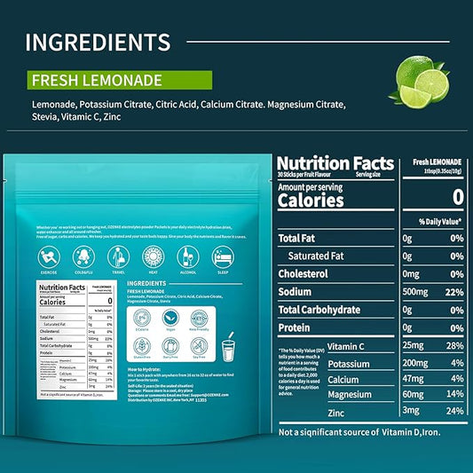 Electrolytes Powder Packets,30 Sticks Hydration Packets 0 Sugar 0 Calorie,