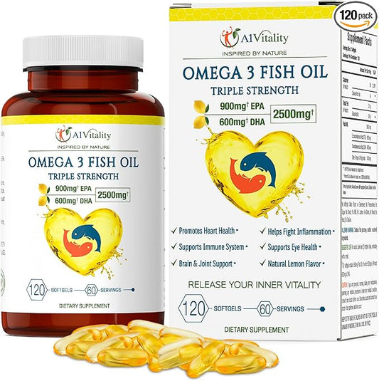 Omega 3 Triple Strength EPA DHA Supplement 2500mg Lemon 900mg EPA 600mg DHA 120 Softgels