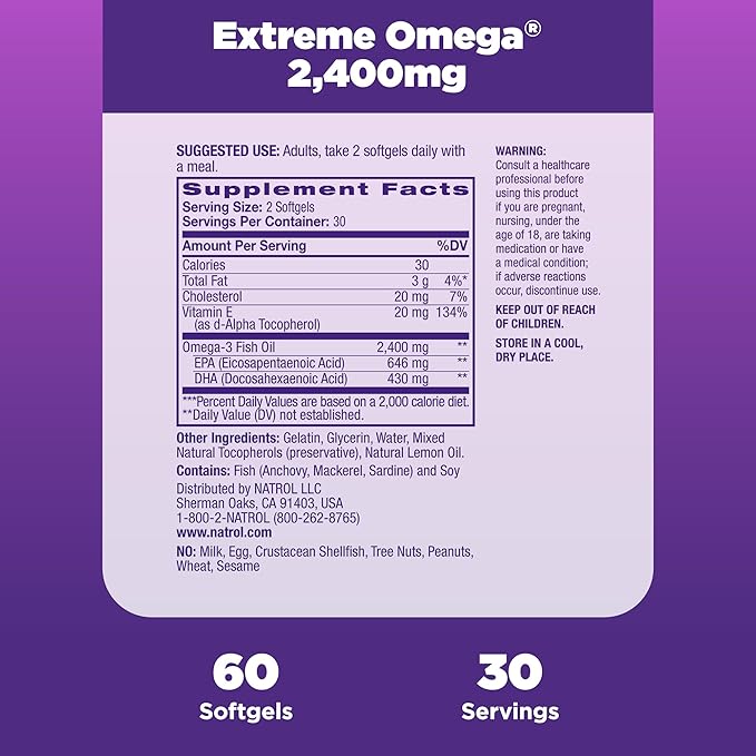 Natrol, Omega-3 Extreme Softgels, Heart Health 60 Count