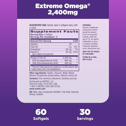 Natrol, Omega-3 Extreme Softgels, Heart Health 60 Count