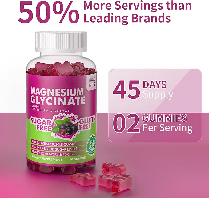 90 CT Magnesium Glycinate Gummies 1000mg B6, CoQ10 CoQ10 for 90 Elderberry