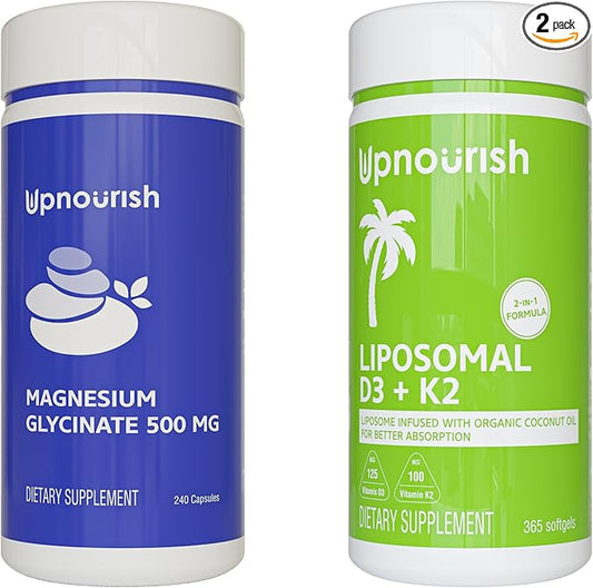 UpNourish Magnesium Glycinate and Liposomal Vitamin D3 K2 Bundle
