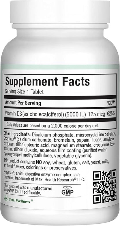 Maxi Health Vitamin D3 5000 IU (125 mcg) 5000 IU D3 (180 (180 Tablets)