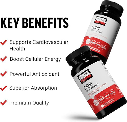 FORCE FACTOR CoQ10 100mg, Coenzyme Q10 10, Vegan, 60 Vegetable