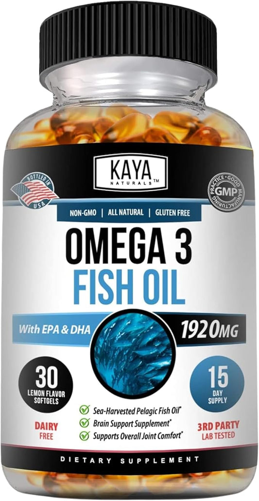 Kaya Naturals Omega 3 Supplement 3 Fish 100% Pure 3 Vitamins 30 Count